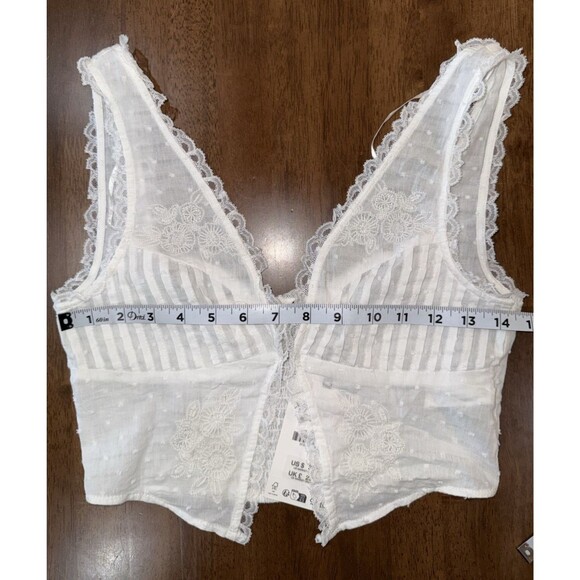 Zara White Lace Smocked Cropped Camisole Top French Country Cottagecore XS NWT - Picture 11 of 12